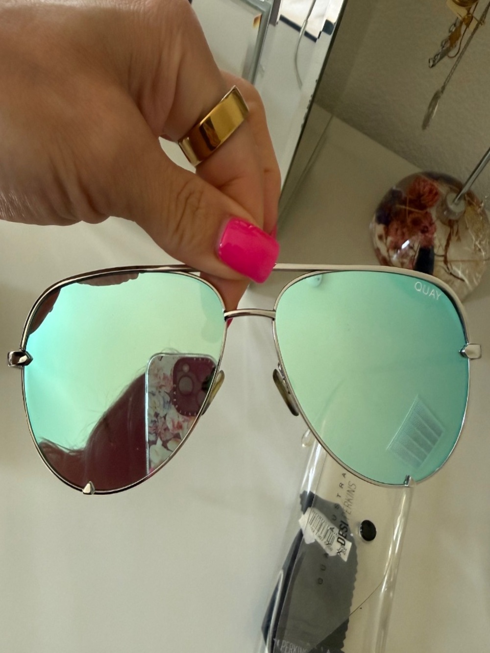 Quay High Key Aviator Sunglasses - Color Blue/Silver Reflective Lens